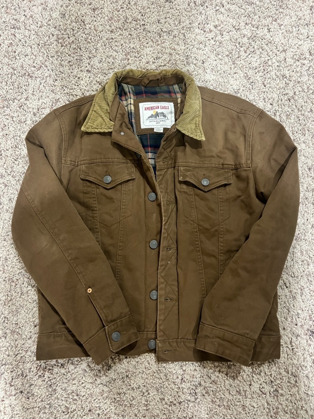 American Eagle Outfitters Brown Canvas Field Jacket with Corduroy Collar